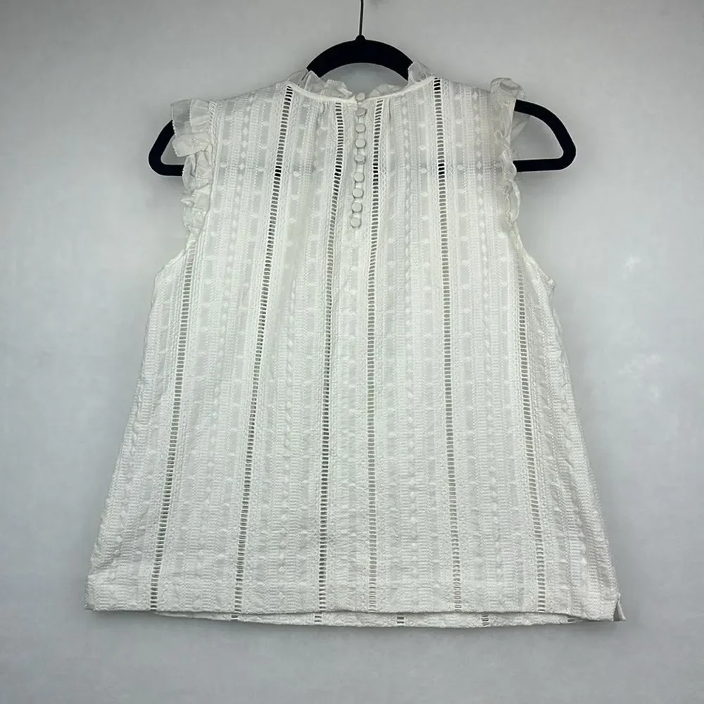 J. Crew Petite White Eyelet Ruffle Mock Neck top Sz 10P